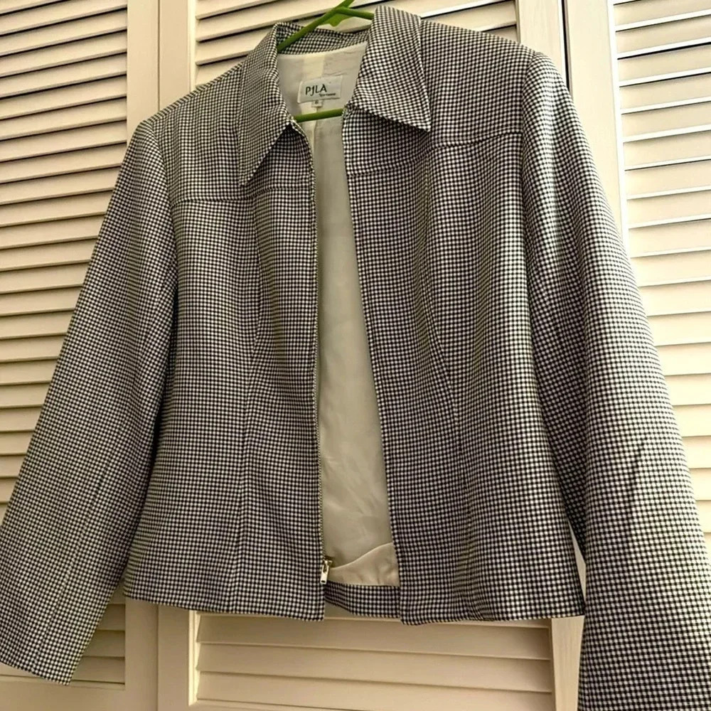 Vintage PJLA Sportswear Houndstooth Black/White Jacket Blazer Zippered GUC